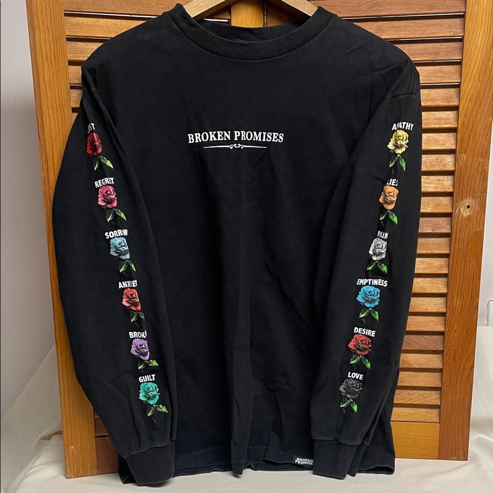 Broken Promises Black Graphic Crewneck Long Sleeve T
